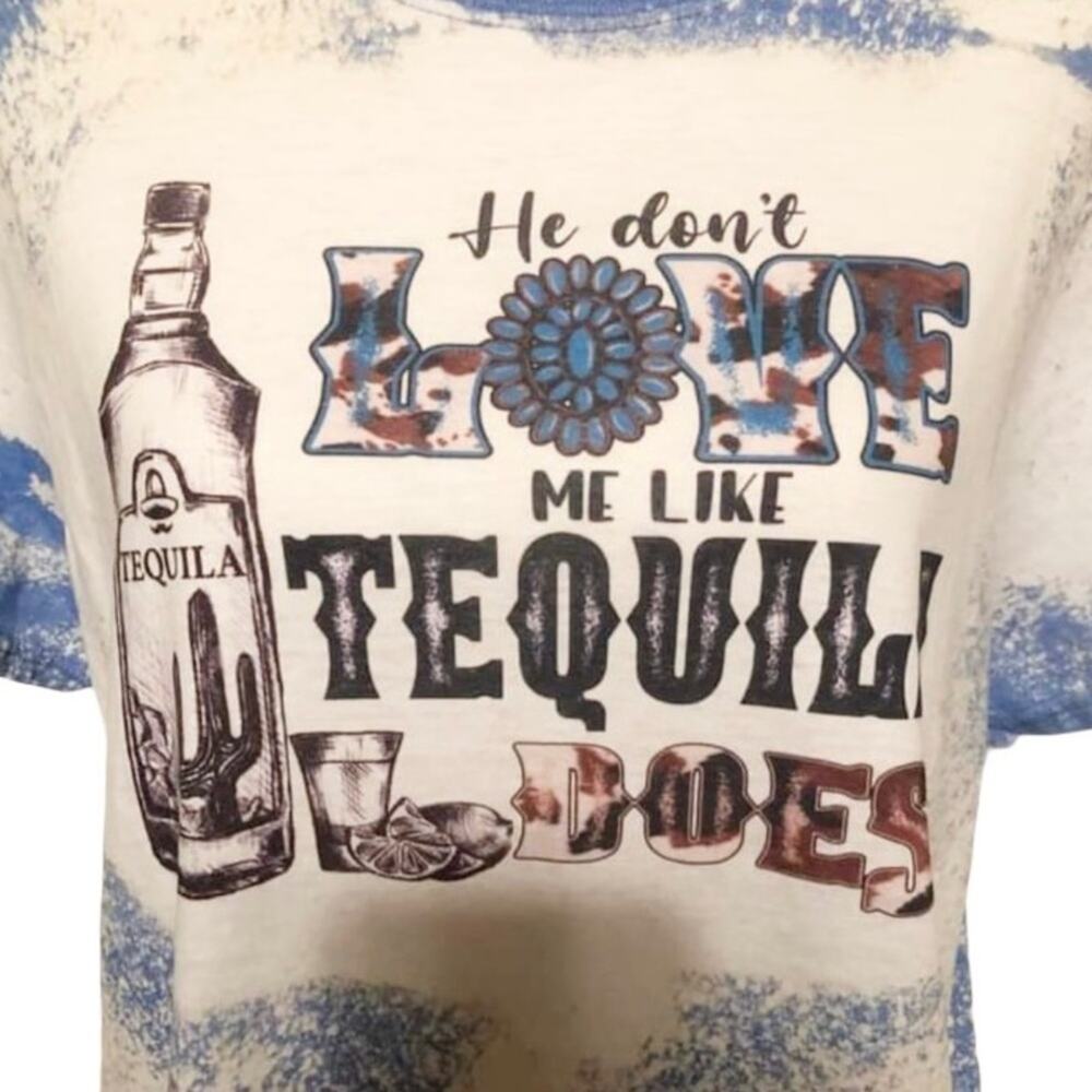 WHISKEY KISS Tequila Love Bleach Dye Handmade Graphic Tee